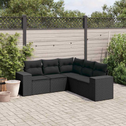 5 Pcs conjunto sofás de jardim com almofadões vime PE preto