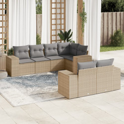 7 Pcs conjunto de sofás p/ jardim com almofadões vime PE bege