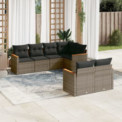 7 Pcs conjunto sofás p/ jardim c/ almofadões vime PE cinzento