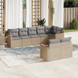 8 Pcs conjunto de sofás p/ jardim com almofadões vime PE bege