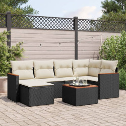 7 Pcs conjunto de sofás p/ jardim c/ almofadões vime PE preto
