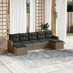 7 Pcs conjunto sofás p/ jardim c/ almofadões vime PE cinzento