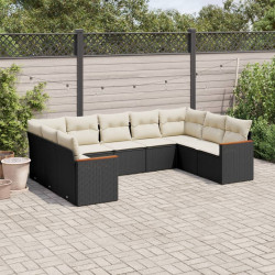9 Pcs conjunto de sofás p/ jardim c/ almofadões vime PE preto