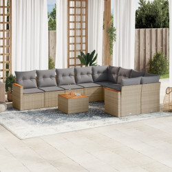 10 Pcs conjunto de sofás p/ jardim com almofadões vime PE bege