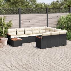 11 Pcs conjunto sofás de jardim c/ almofadões vime PE preto