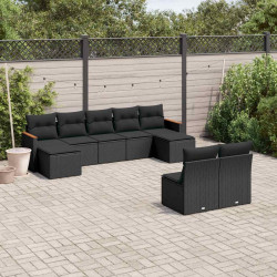 9 Pcs conjunto de sofás p/ jardim c/ almofadões vime PE preto
