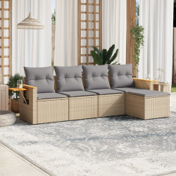 5 Pcs conjunto de sofás p/ jardim com almofadões vime PE bege