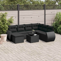 8 Pcs conjunto sofás de jardim com almofadões vime PE preto