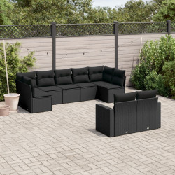 9 Pcs conjunto de sofás p/ jardim c/ almofadões vime PE preto