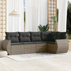 5 Pcs conjunto sofás de jardim c/ almofadões vime PE cinzento