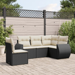 5 Pcs conjunto sofás de jardim com almofadões vime PE preto
