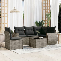 6 Pcs conjunto sofás de jardim com almofadões vime cinzento