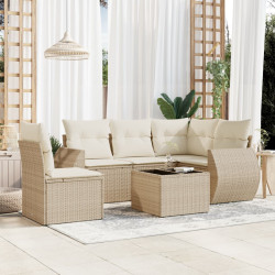 6 Pcs conjunto de sofás p/ jardim com almofadões vime PE bege