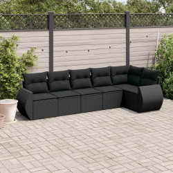 6 Pcs conjunto sofás de jardim c/ almofadões vime PE preto