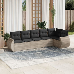 6 Pcs conj. sofás jardim com almofadões vime PE cinzento-claro