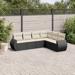 6 Pcs conjunto sofás de jardim c/ almofadões vime PE preto