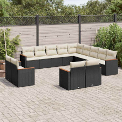13 Pcs conjunto de sofás de jardim com almofadões vime PE preto