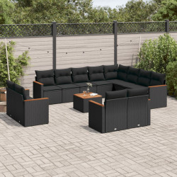 13 Pcs conjunto de sofás de jardim com almofadões vime PE preto