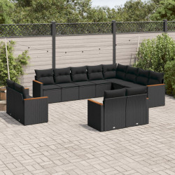 12 Pcs conjunto de sofás de jardim c/ almofadões vime PE preto
