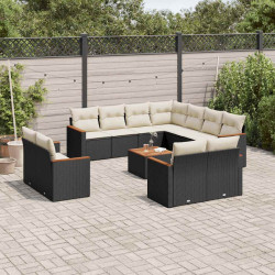 12 Pcs conjunto de sofás de jardim c/ almofadões vime PE preto
