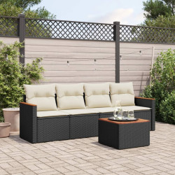 5 Pcs conjunto sofás de jardim com almofadões vime PE preto