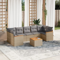 8 Pcs conjunto de sofás p/ jardim com almofadões vime PE bege