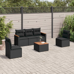 6 Pcs conjunto sofás de jardim c/ almofadões vime PE preto