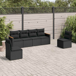 6 Pcs conjunto sofás de jardim c/ almofadões vime PE preto