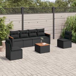7 Pcs conjunto de sofás p/ jardim c/ almofadões vime PE preto