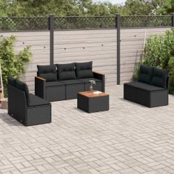 8 Pcs conjunto sofás de jardim com almofadões vime PE preto