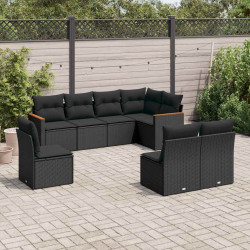 8 Pcs conjunto sofás de jardim com almofadões vime PE preto