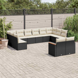 12 Pcs conjunto de sofás de jardim c/ almofadões vime PE preto