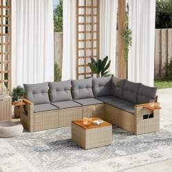 7 Pcs conjunto de sofás p/ jardim com almofadões vime PE bege
