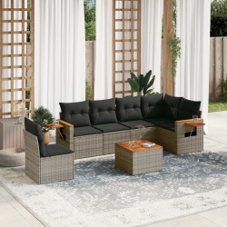 7 Pcs conjunto sofás p/ jardim c/ almofadões vime PE cinzento