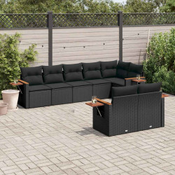 8 Pcs conjunto sofás de jardim com almofadões vime PE preto