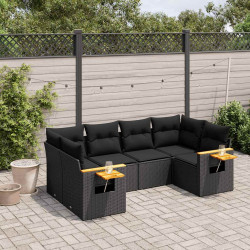 6 Pcs conjunto sofás de jardim c/ almofadões vime PE preto