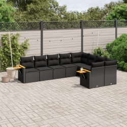 9 Pcs conjunto de sofás p/ jardim c/ almofadões vime PE preto