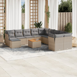 12 Pcs conjunto de sofás p/ jardim com almofadões vime PE bege
