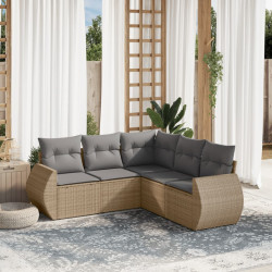 5 Pcs conjunto de sofás p/ jardim com almofadões vime PE bege