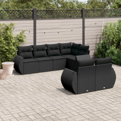 7 Pcs conjunto de sofás p/ jardim c/ almofadões vime PE preto