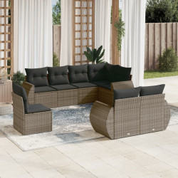 8 Pcs conjunto sofás de jardim c/ almofadões vime PE cinzento