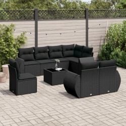 9 Pcs conjunto de sofás p/ jardim c/ almofadões vime PE preto