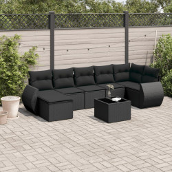 8 Pcs conjunto sofás de jardim com almofadões vime PE preto
