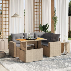 5 Pcs conjunto de sofás p/ jardim com almofadões vime PE bege