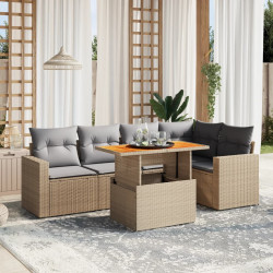 6 Pcs conjunto de sofás p/ jardim com almofadões vime PE bege