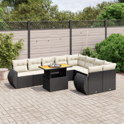 10 Pcs conjunto sofás de jardim c/ almofadões vime PE preto