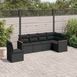6 Pcs conjunto sofás de jardim c/ almofadões vime PE preto