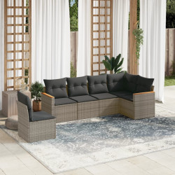 6 Pcs conjunto sofás de jardim com almofadões vime cinzento
