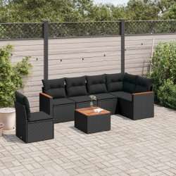 7 Pcs conjunto de sofás p/ jardim c/ almofadões vime PE preto