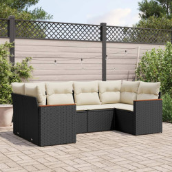 6 Pcs conjunto sofás de jardim c/ almofadões vime PE preto